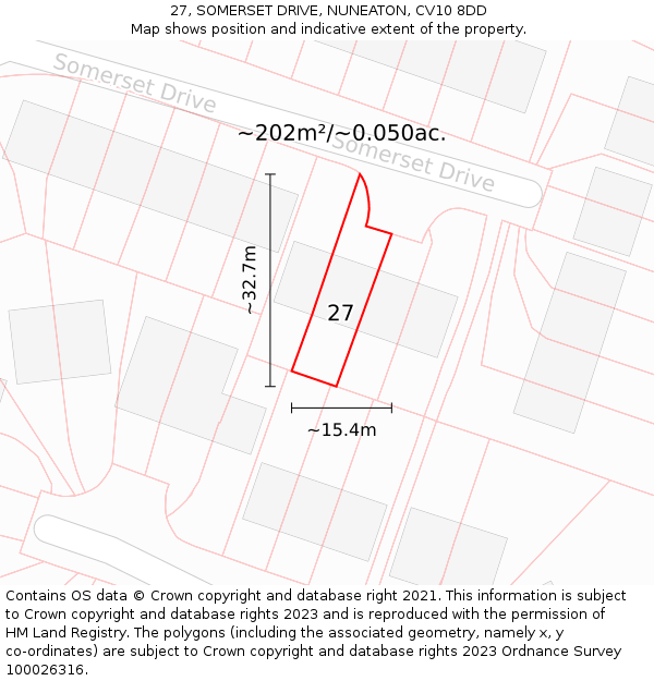 27, SOMERSET DRIVE, NUNEATON, CV10 8DD: Plot and title map