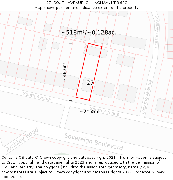 27, SOUTH AVENUE, GILLINGHAM, ME8 6EG: Plot and title map