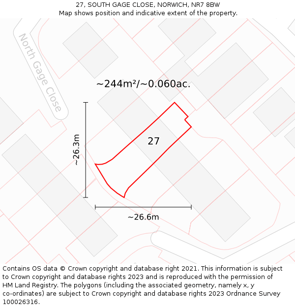 27, SOUTH GAGE CLOSE, NORWICH, NR7 8BW: Plot and title map