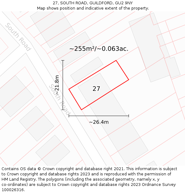 27, SOUTH ROAD, GUILDFORD, GU2 9NY: Plot and title map