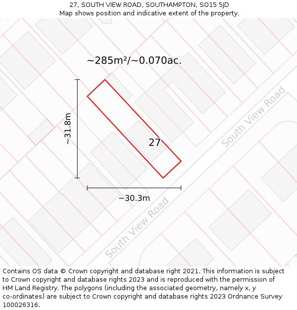 27, SOUTH VIEW ROAD, SOUTHAMPTON, SO15 5JD: Plot and title map