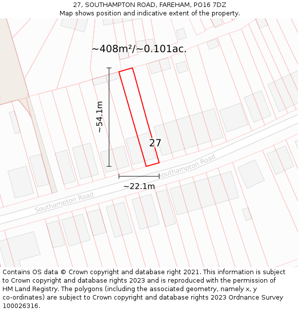 27, SOUTHAMPTON ROAD, FAREHAM, PO16 7DZ: Plot and title map