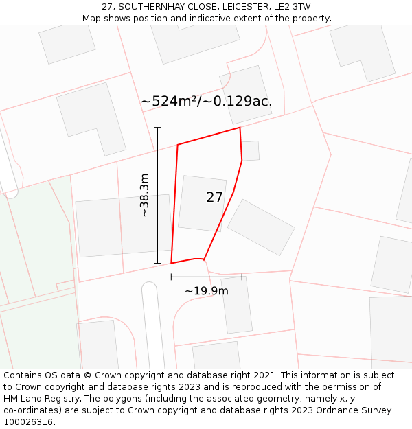 27, SOUTHERNHAY CLOSE, LEICESTER, LE2 3TW: Plot and title map