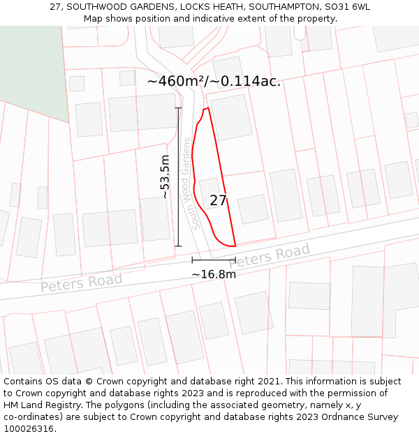 27, SOUTHWOOD GARDENS, LOCKS HEATH, SOUTHAMPTON, SO31 6WL: Plot and title map