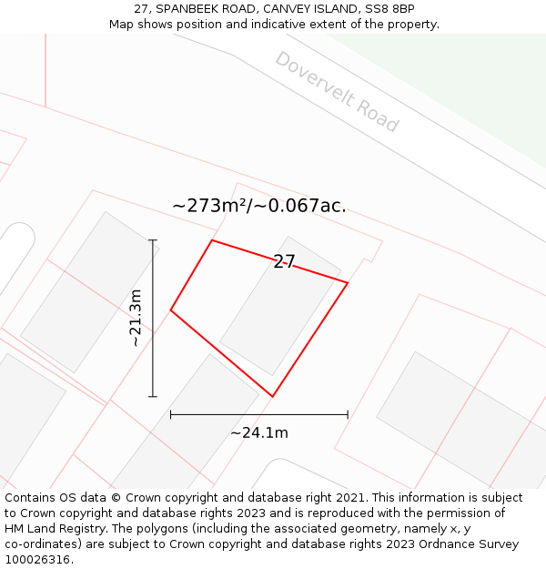 27, SPANBEEK ROAD, CANVEY ISLAND, SS8 8BP: Plot and title map