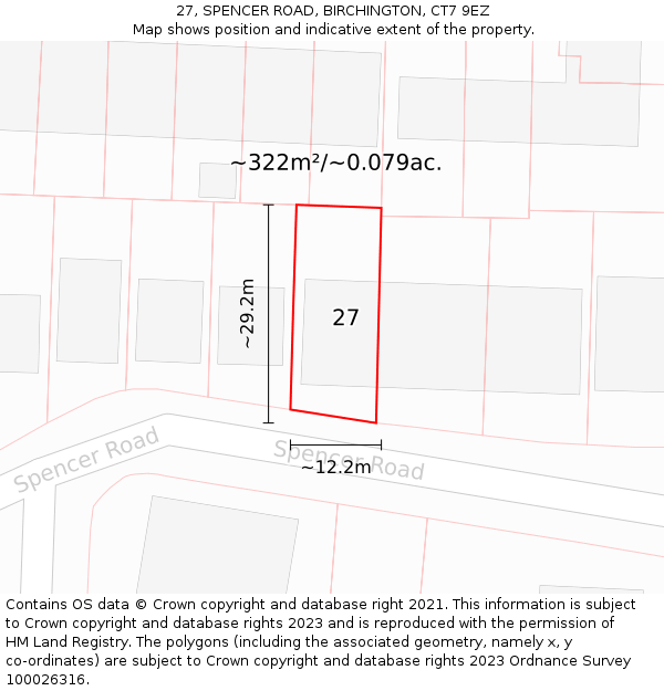 27, SPENCER ROAD, BIRCHINGTON, CT7 9EZ: Plot and title map