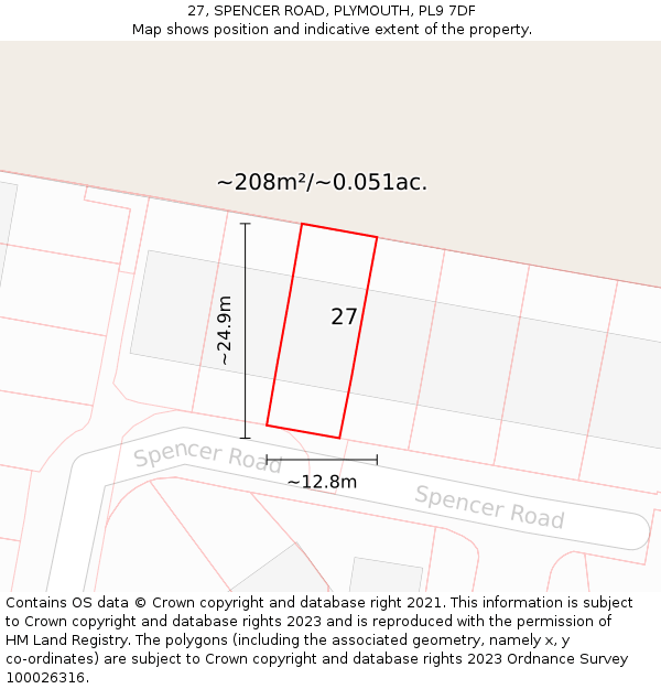27, SPENCER ROAD, PLYMOUTH, PL9 7DF: Plot and title map