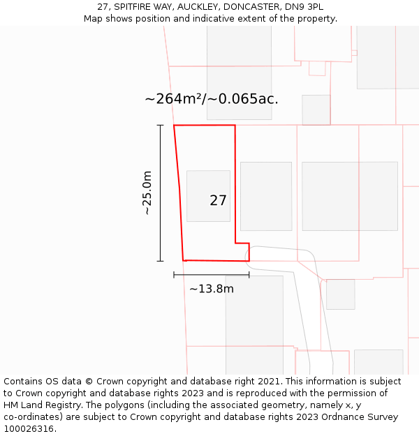 27, SPITFIRE WAY, AUCKLEY, DONCASTER, DN9 3PL: Plot and title map