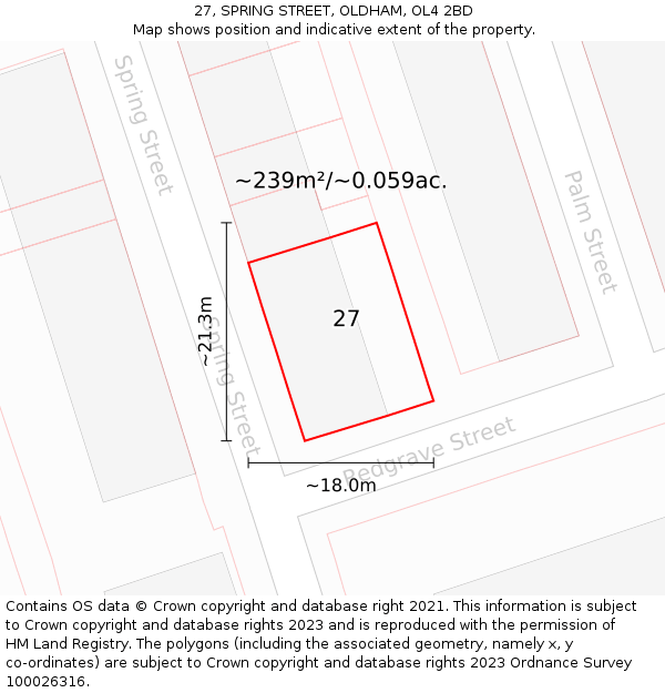 27, SPRING STREET, OLDHAM, OL4 2BD: Plot and title map