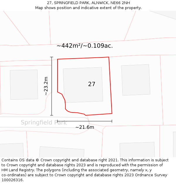 27, SPRINGFIELD PARK, ALNWICK, NE66 2NH: Plot and title map