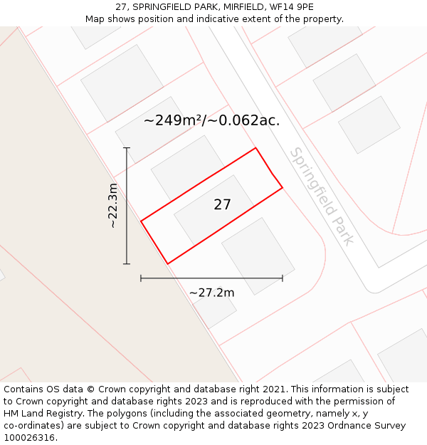 27, SPRINGFIELD PARK, MIRFIELD, WF14 9PE: Plot and title map