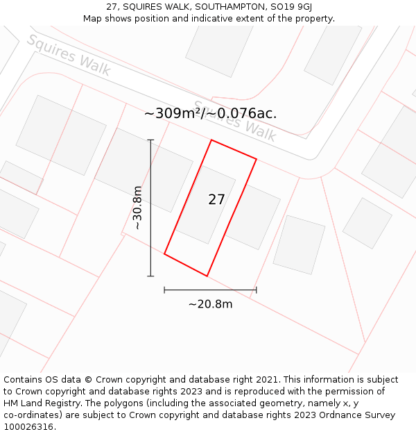 27, SQUIRES WALK, SOUTHAMPTON, SO19 9GJ: Plot and title map