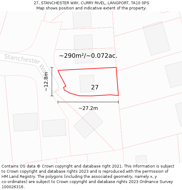 27, STANCHESTER WAY, CURRY RIVEL, LANGPORT, TA10 0PS: Plot and title map