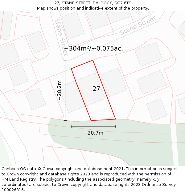 27, STANE STREET, BALDOCK, SG7 6TS: Plot and title map