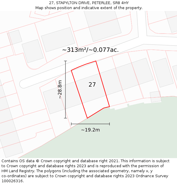 27, STAPYLTON DRIVE, PETERLEE, SR8 4HY: Plot and title map