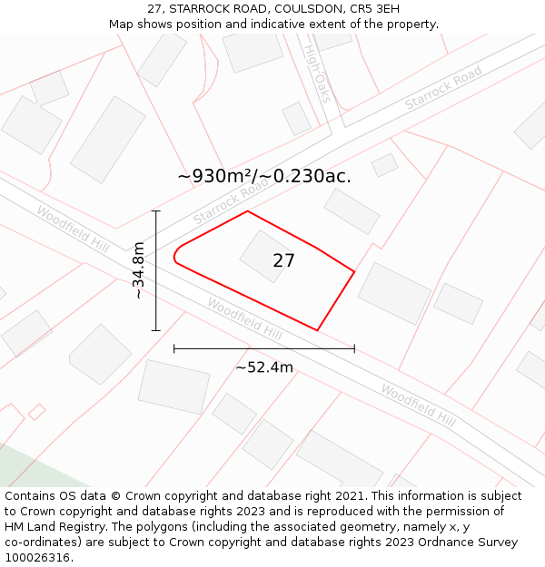 27, STARROCK ROAD, COULSDON, CR5 3EH: Plot and title map