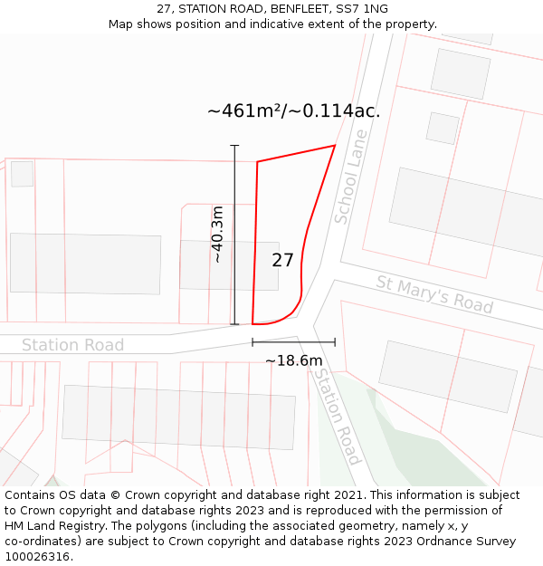 27, STATION ROAD, BENFLEET, SS7 1NG: Plot and title map