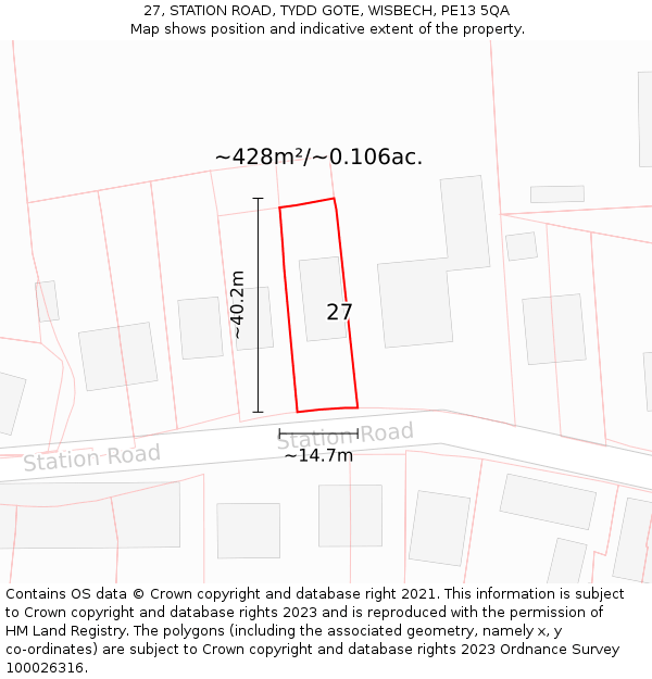 27, STATION ROAD, TYDD GOTE, WISBECH, PE13 5QA: Plot and title map