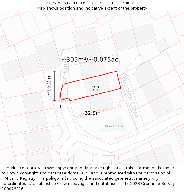 27, STAUNTON CLOSE, CHESTERFIELD, S40 2FE: Plot and title map