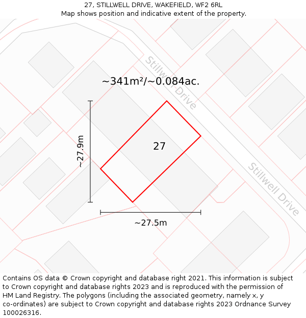 27, STILLWELL DRIVE, WAKEFIELD, WF2 6RL: Plot and title map