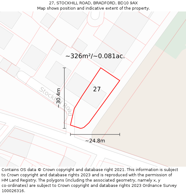 27, STOCKHILL ROAD, BRADFORD, BD10 9AX: Plot and title map