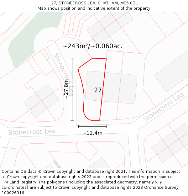 27, STONECROSS LEA, CHATHAM, ME5 0BL: Plot and title map