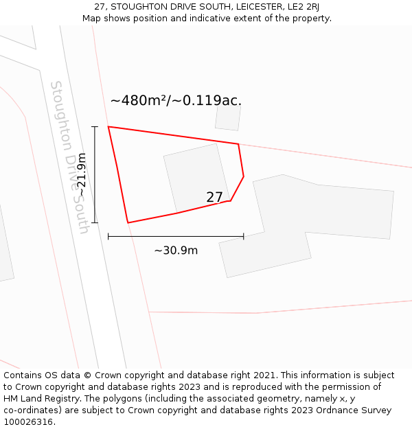 27, STOUGHTON DRIVE SOUTH, LEICESTER, LE2 2RJ: Plot and title map