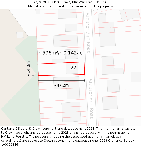 27, STOURBRIDGE ROAD, BROMSGROVE, B61 0AE: Plot and title map