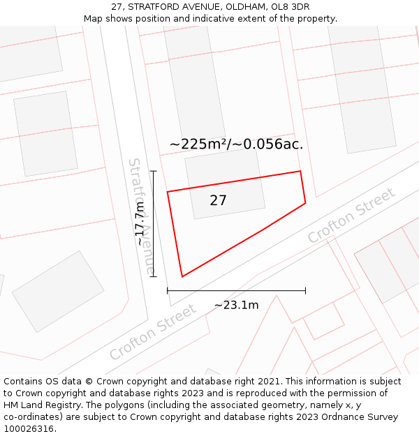 27, STRATFORD AVENUE, OLDHAM, OL8 3DR: Plot and title map