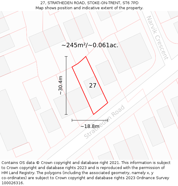 27, STRATHEDEN ROAD, STOKE-ON-TRENT, ST6 7PD: Plot and title map