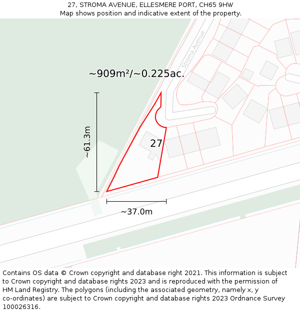 27, STROMA AVENUE, ELLESMERE PORT, CH65 9HW: Plot and title map