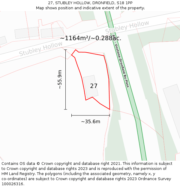 27, STUBLEY HOLLOW, DRONFIELD, S18 1PP: Plot and title map