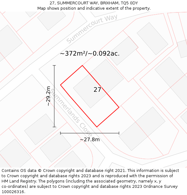 27, SUMMERCOURT WAY, BRIXHAM, TQ5 0DY: Plot and title map