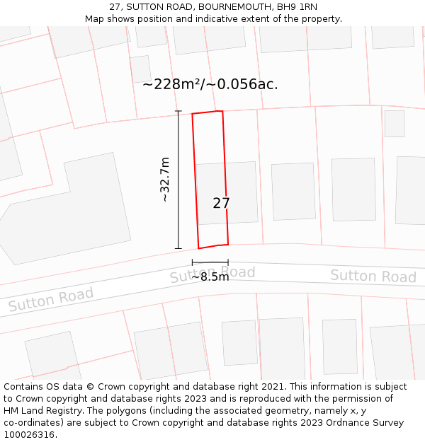 27, SUTTON ROAD, BOURNEMOUTH, BH9 1RN: Plot and title map