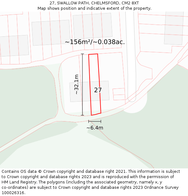 27, SWALLOW PATH, CHELMSFORD, CM2 8XT: Plot and title map