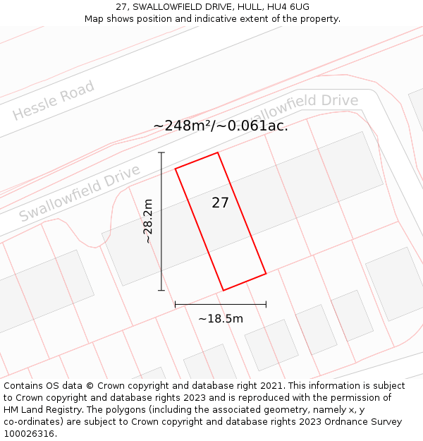 27, SWALLOWFIELD DRIVE, HULL, HU4 6UG: Plot and title map