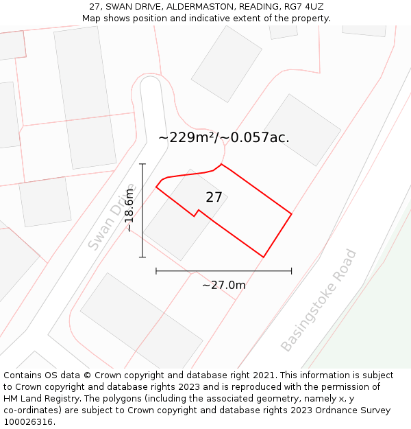 27, SWAN DRIVE, ALDERMASTON, READING, RG7 4UZ: Plot and title map