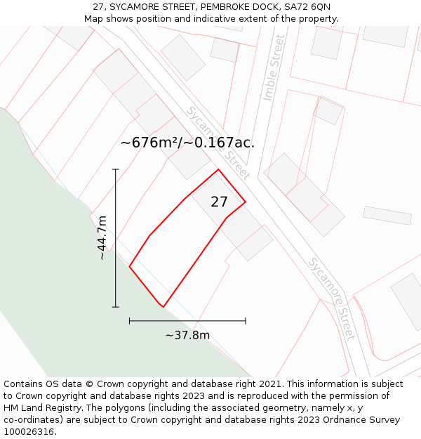 27, SYCAMORE STREET, PEMBROKE DOCK, SA72 6QN: Plot and title map