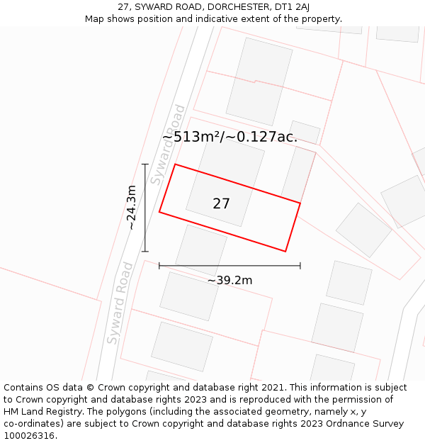 27, SYWARD ROAD, DORCHESTER, DT1 2AJ: Plot and title map
