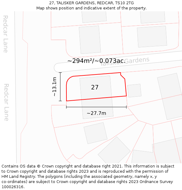 27, TALISKER GARDENS, REDCAR, TS10 2TG: Plot and title map