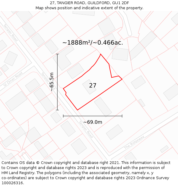 27, TANGIER ROAD, GUILDFORD, GU1 2DF: Plot and title map