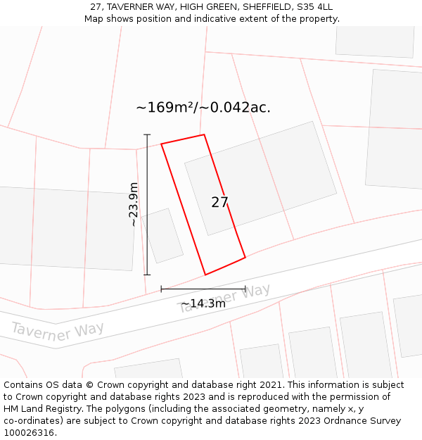 27, TAVERNER WAY, HIGH GREEN, SHEFFIELD, S35 4LL: Plot and title map