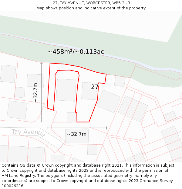27, TAY AVENUE, WORCESTER, WR5 3UB: Plot and title map