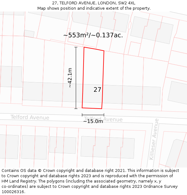 27, TELFORD AVENUE, LONDON, SW2 4XL: Plot and title map