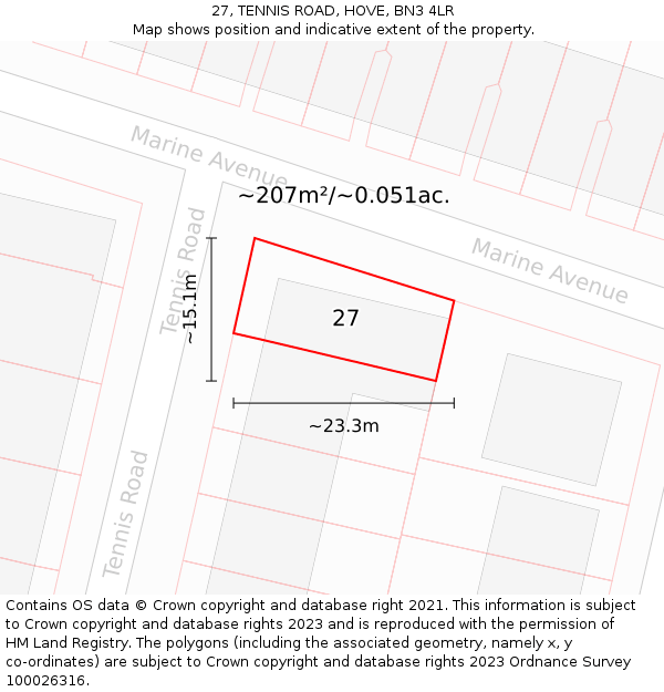 27, TENNIS ROAD, HOVE, BN3 4LR: Plot and title map