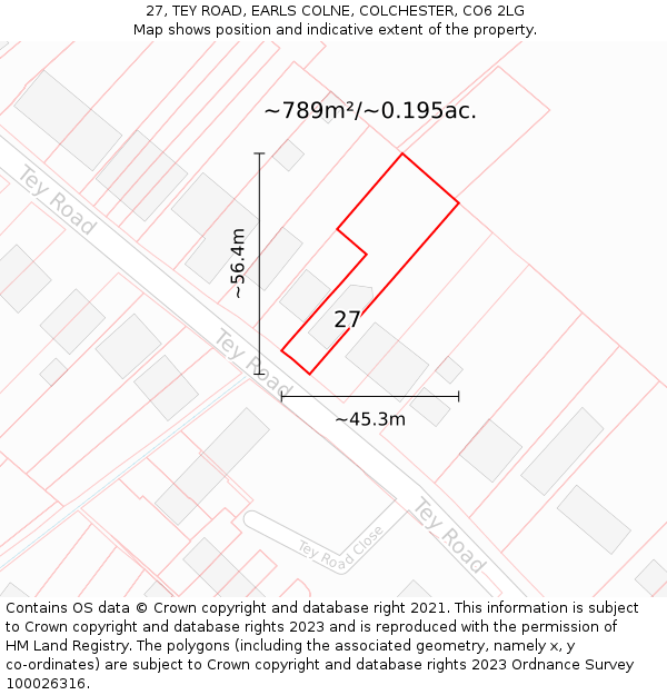 27, TEY ROAD, EARLS COLNE, COLCHESTER, CO6 2LG: Plot and title map