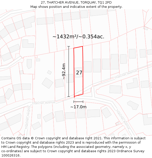 27, THATCHER AVENUE, TORQUAY, TQ1 2PD: Plot and title map