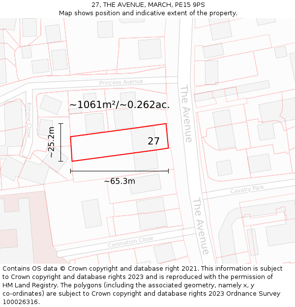 27, THE AVENUE, MARCH, PE15 9PS: Plot and title map