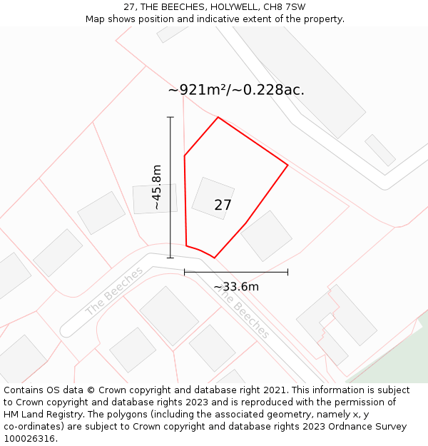 27, THE BEECHES, HOLYWELL, CH8 7SW: Plot and title map