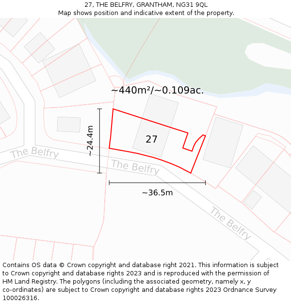 27, THE BELFRY, GRANTHAM, NG31 9QL: Plot and title map